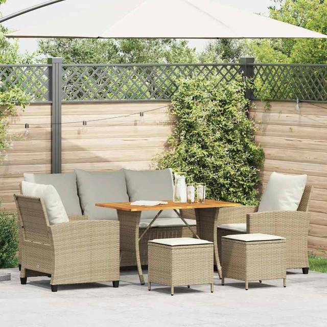 Soffgrupp för trädgården med dynor 6 delar beige konstrotting