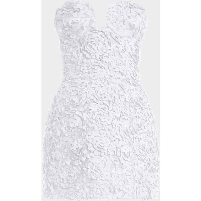 Strapless Floral Ruffle Mini Dress - WHITE - 10