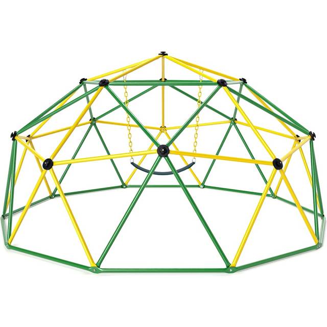 Kids Climbing Dome with Swing Jungle Gym Monkey Bar Playground Set-Green