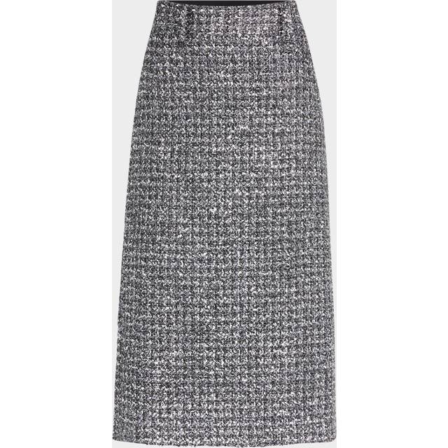 Metallic Tweed Midi Pencil Skirt - SILVER BLACK - 0