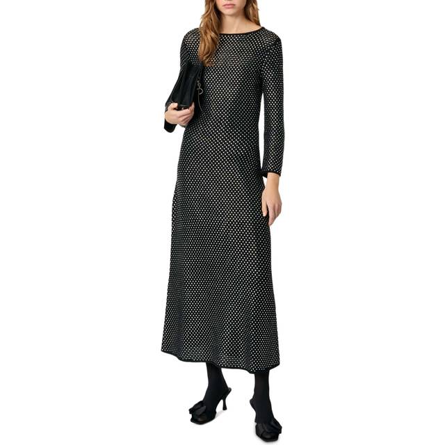Robe Longue À Strass - Noir - Maje -  Matière principale: 47% polyamide, 29% polyester, 16% acrylique, 7% laine, 1% elasthanneBord-côte: 46% polyamide, 28% polyester, 17% acrylique, 8% laine, 1% elasthanne - Prêt-à-porter > Robes > Robes longues