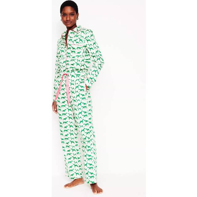 Boden Dogs Cotton Sateen Pyjama Bottoms, Ivory/Multi
