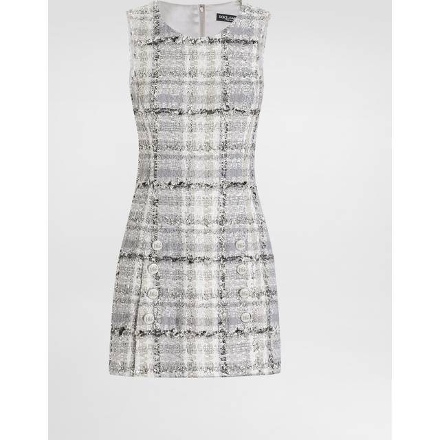 Dolce & Gabbana Lurex Raschel Tweed A-line Minidress With Dg-branded Buttons - Woman Dresses Multicolor 48