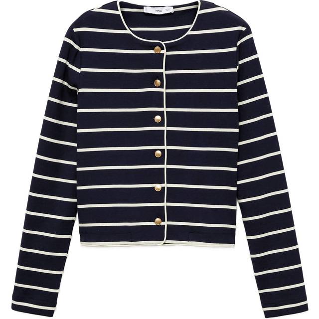 Stripped knit cardigan dark navy - Woman - S - MANGO - Dark Navy