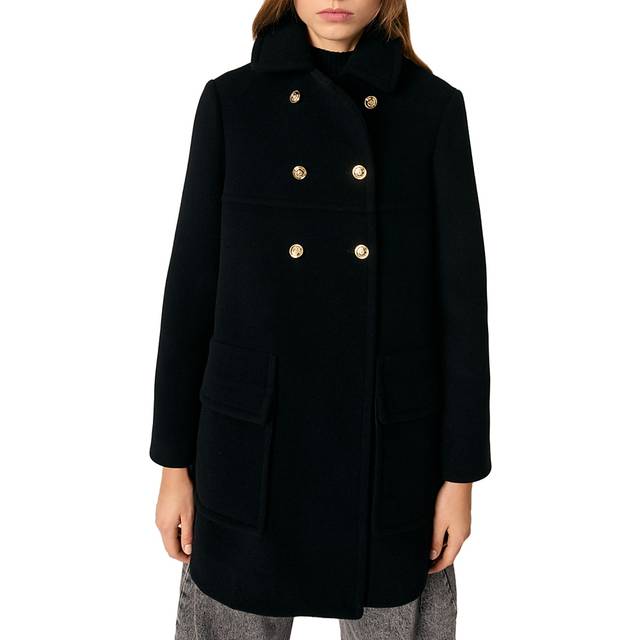 Double-Breasted Peacoat - Black - Maje’s story begins in France in 1998, when Judith Milgrom was inspired by the cosmopolitan Parisian woman to create a brand that celebrates her trend-driven style. Offering collections ranging from ready-to-wear clothing to bags and accessories, each design is enlivened by sharp details to achieve the brand’s signature glamourous, yet bold and understated look.