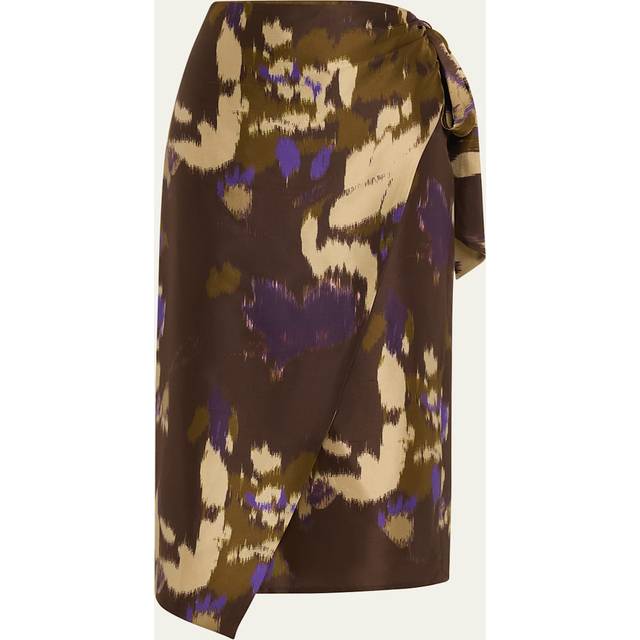 Dritto Abstract Wrap Midi Skirt - COFFEE - 10