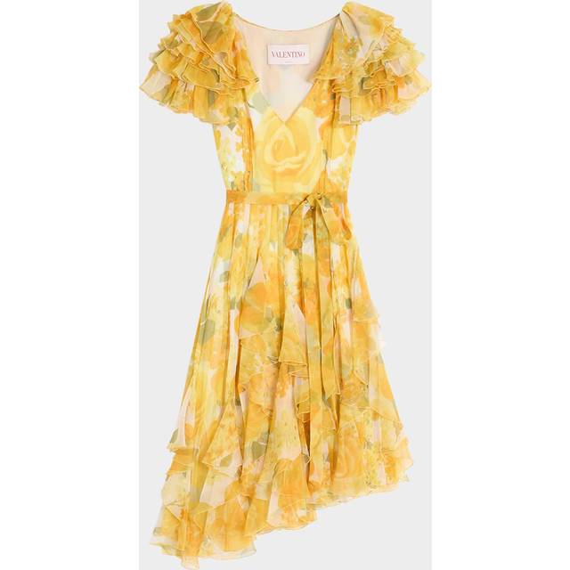 Gaille Rose Papier Floral Chiffon Asymmetric Dress - YELLOW MULTI - 44 IT (8 US)
