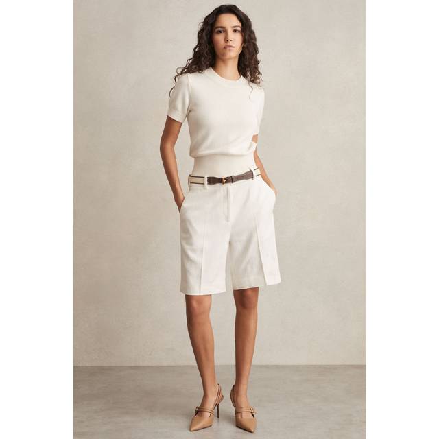 Reiss Devon Linen Blend Belted Shorts, White