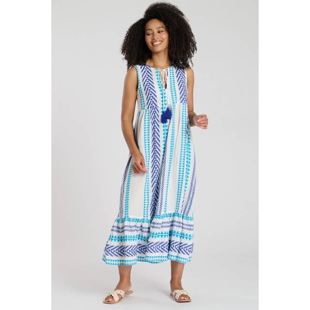 South Beach Women's Blue Tie Neck Patterned Jacquard Midi Dress New Look - UK 14