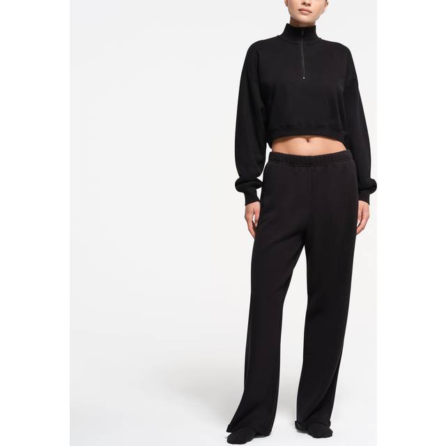 SKIMS Cropped Half Zip Pullover | Black | XS | Cotton Fleece - Onyx