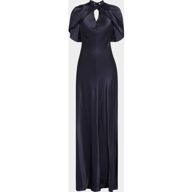 Twisted Cape-Sleeve Open-Back Satin Gown - DARK BLUE - 38 IT (2 US)