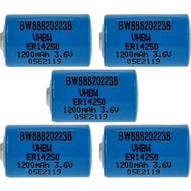 5x Lithium ER14250 Round Cell Batteries Replacement for 1/2AA, 1770-XZ, 3B26, 418-0076, 60-0576-100 - Special Battery (1200mAh, 3.6 v, Li-SOCl2)