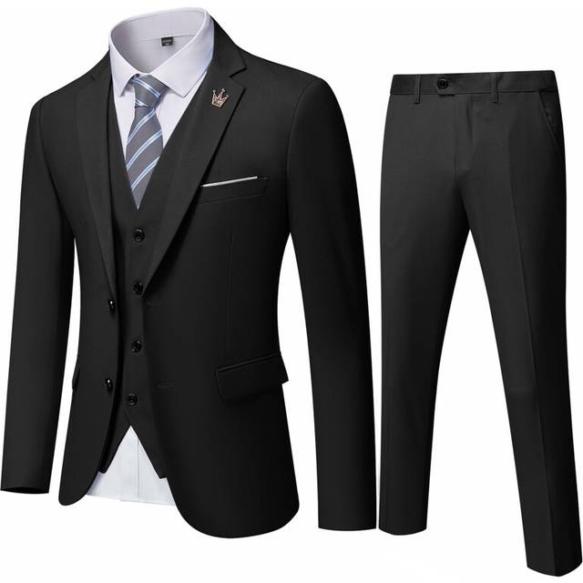 EastSide Men's 3 Pieces   Slim Fit 2 Buttons Tux  Vest &Pants Set Coat Suit  Black  Large