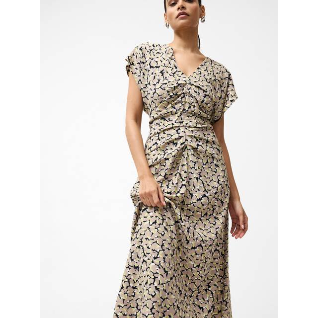 French Connection Lillian Draped Front Midi Dress, Golden Olive/Khaki