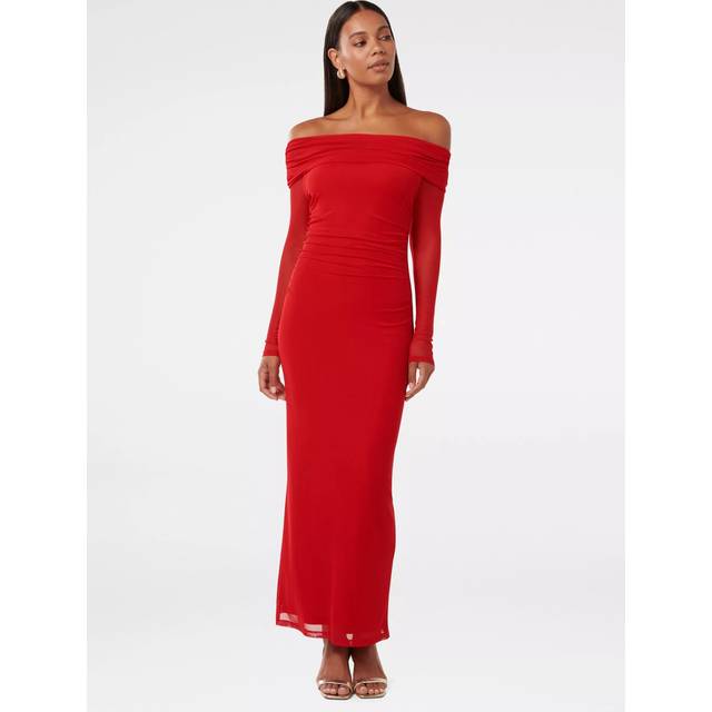 Forever New Minnie Mesh Bardot Midi Dress, Red