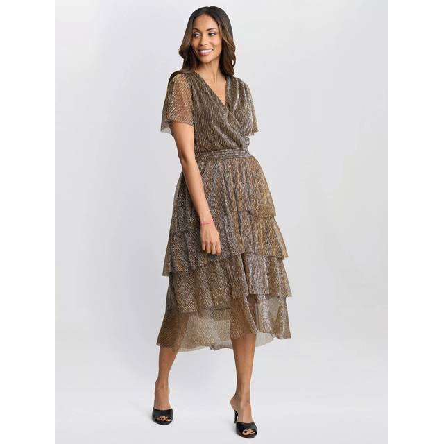 Gina Bacconi Cheri Metallic Tiered Dress
