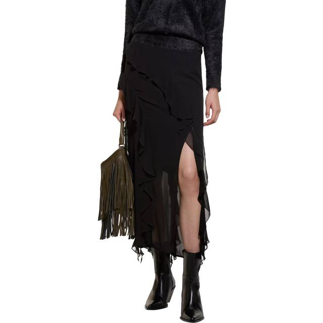 SISLEY Chiffon Ruffle Maxi Skirt, Black