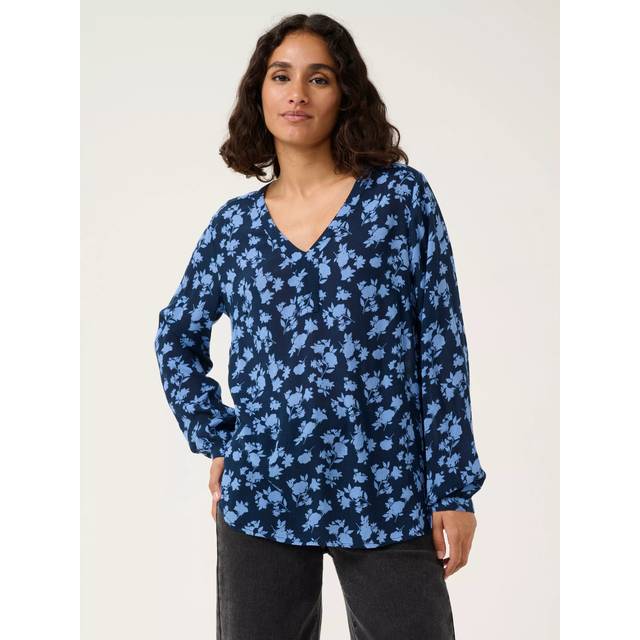 Kaffe Amber Long Sleeve V Neck Blouse Navy