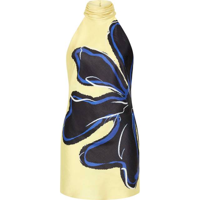 Indigo Bloom Open-Back Halter Mini Dress - NAVYYELLOW - 0