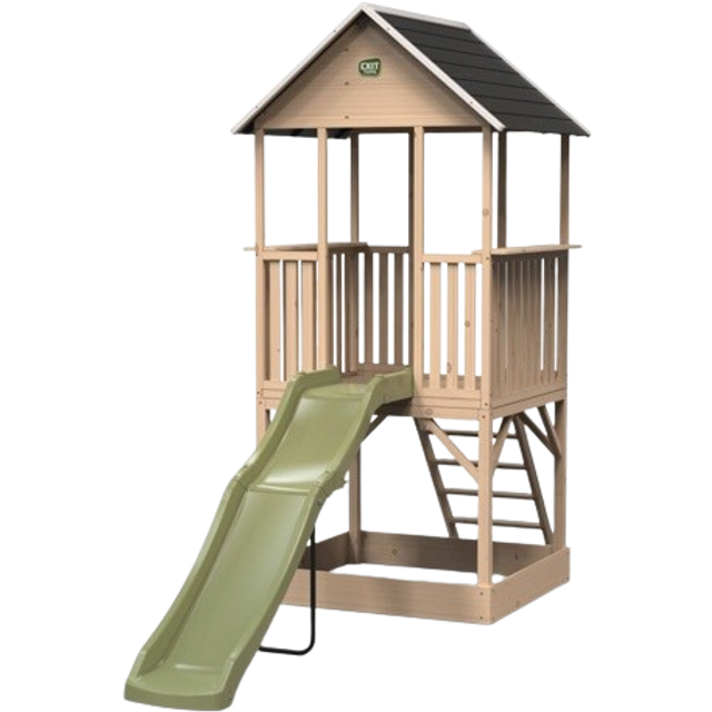 EXIT Panorama 500 wooden playhouse with slide and sandpit