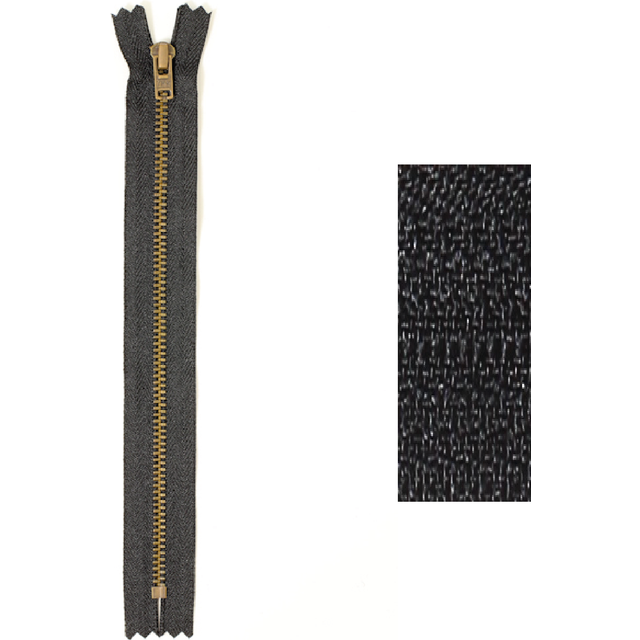 YKK Blixtlås 4mm Antik mässing Ej delbart - 20cm - 580 (Svart)