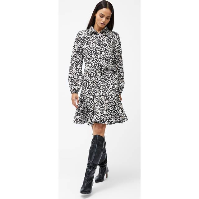 French Connection Leopard Print Swing Dress, Black/White