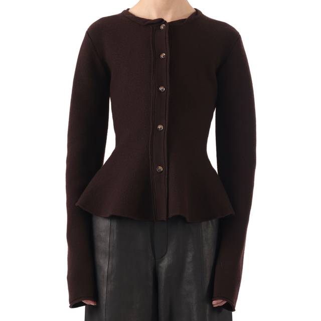 Boiled Wool Peplum Cardigan - BARK - X-Large