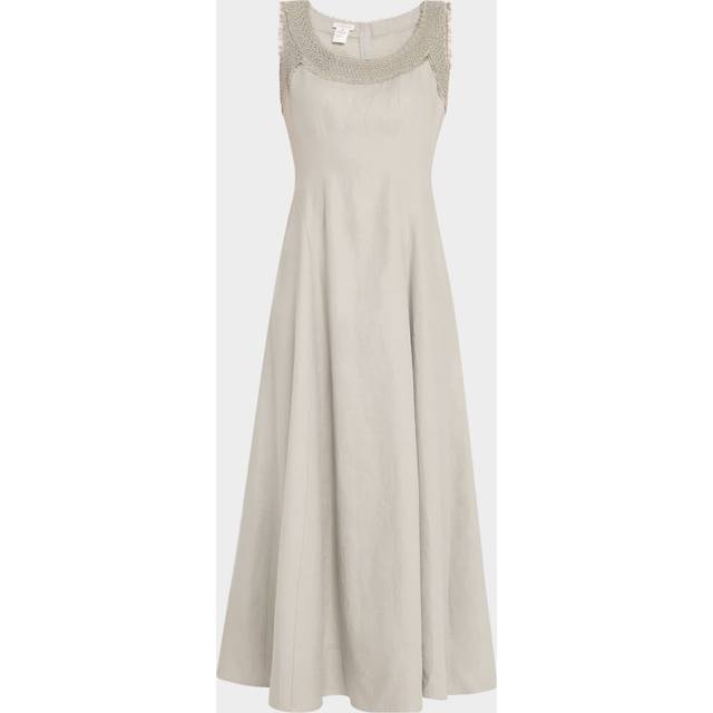 Square-Neck Linen Dress with Knit Trim - PENCIL GREY - 14