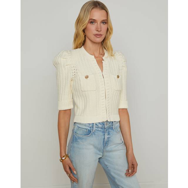 L'AGENCE Delilah Cropped Cardigan In Vintage White/Gold Knot - XS
