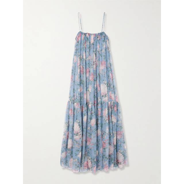 CHLOÉ Sleeveless long dress in silk mousseline Blue Size 8 100% Silk