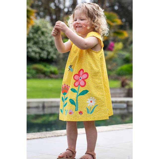 Frugi Girls Yellow Organic Cotton Flower Dress - 9-12 month