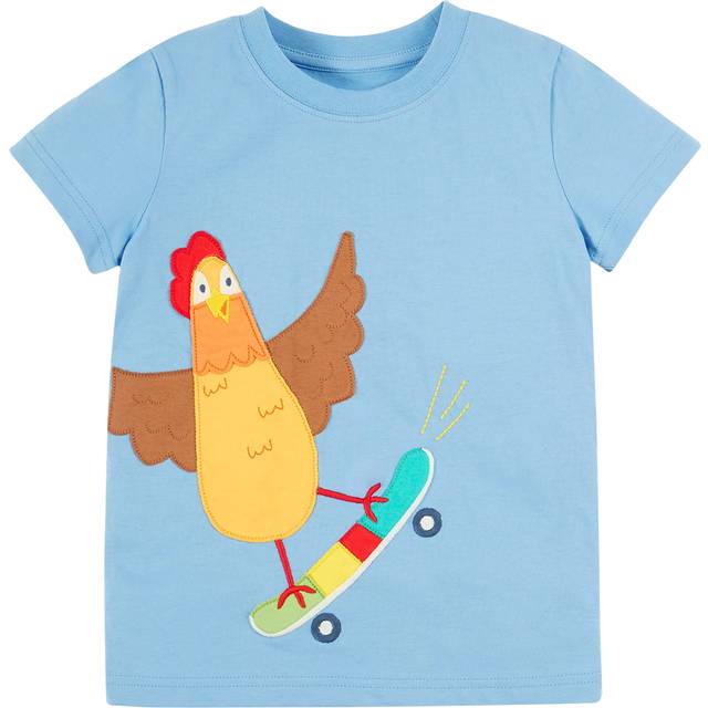 Frugi Kids' Avery Chicken Pure Organic Cotton T-Shirt, Cornflower/Multi