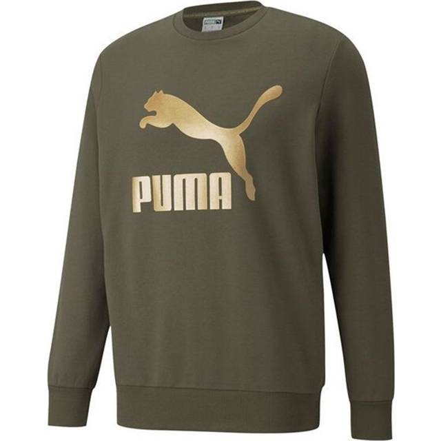 PUMA Archive Metallic Logo Sweater 'Olive Green Gold' - olive green