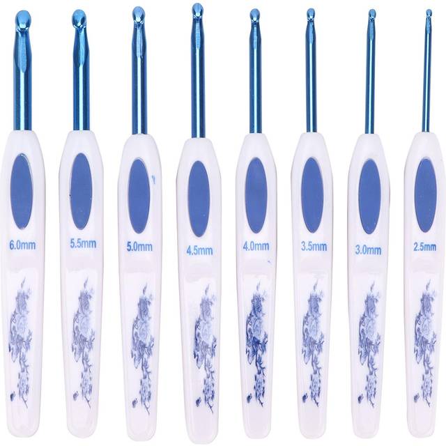 Crochet Hooks 8 Pcs Soft NonSlip Good Grip Knitting Needles Set with Mark for Weaving Home Use(Blue