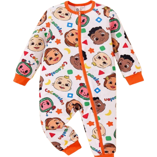 SHEIN Baby Boy Watermelon Allover Print White Casual Cute Long Sleeve Jumpsuit