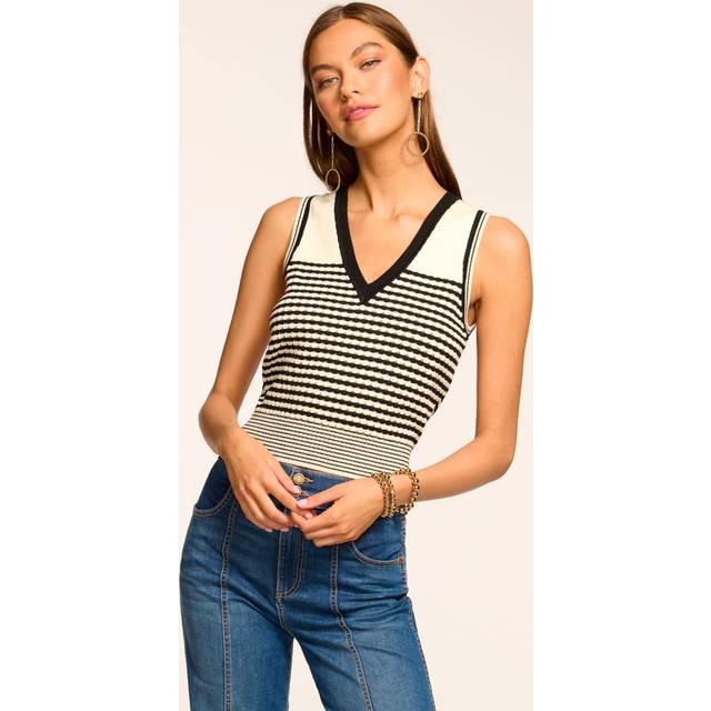 Elle Textured Stripe Sleeveless Top - BLACKIVORY TEXTURED STRIPE - X-Small