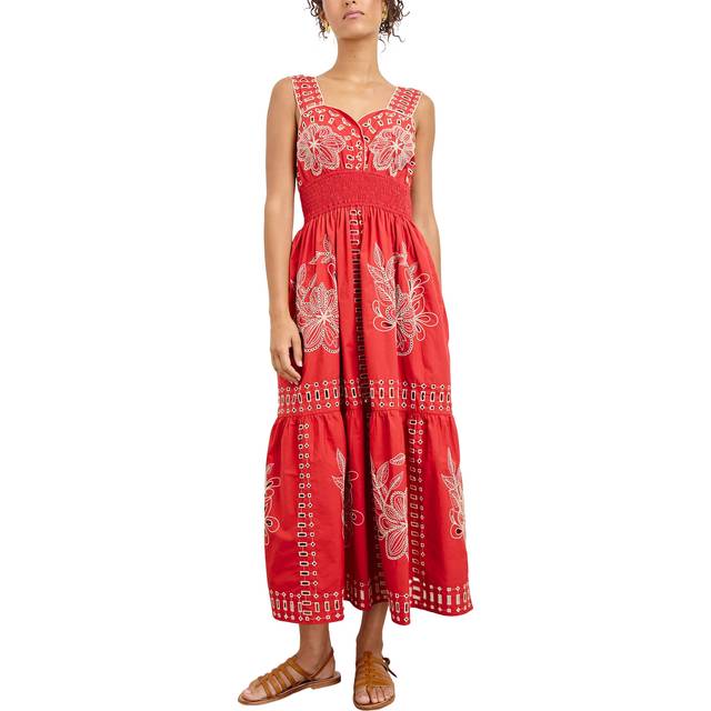 Fawn Embroidered Midi Dress - TERRACOTTA - Large