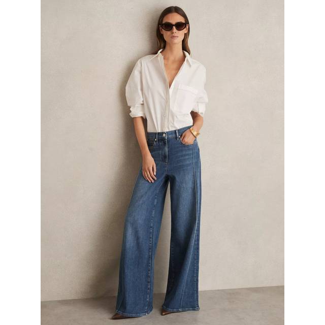 Reiss Petite Heather Wide Leg Jeans, Blue
