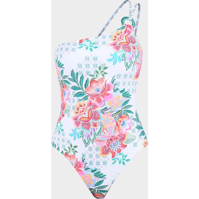 Riviera Asymmetric One-Piece Swimsuit - WHITE PRINT - 4