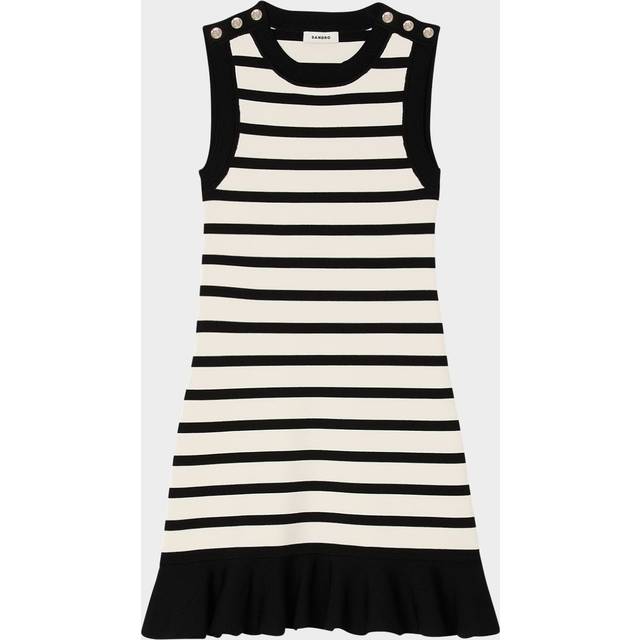 Striped Knitted Mini Dress - ECRU / BLACK - Evelyne and Didier Chetrite founded Sandro in 1984, setting up shop in Paris. The brand's design aesthetic is inspired by Evelyne's childhood in Morocco and classic Parisian chic style, resulting in collections filled with flowing silhouettes, feminine details and vibrant hues and prints. Offering an array of wardrobe staples, occasionwear and accessories, there is something for everyone.