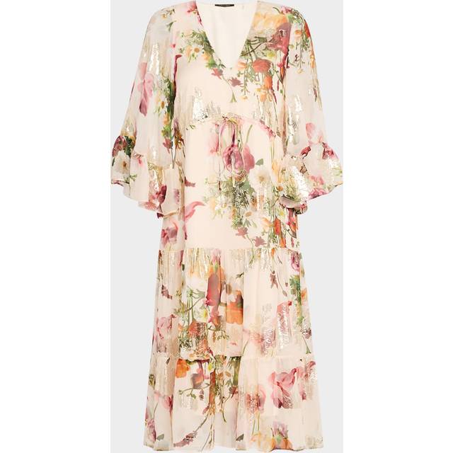 Limone Tiered Floral-Print Fil Coupe Midi Dress - ECRU MULTI - X-Small