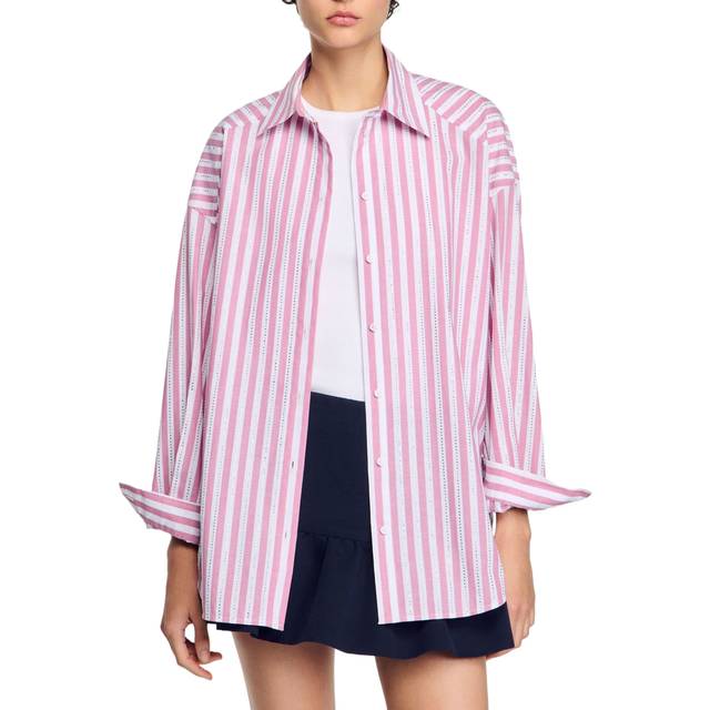 Chemise à rayures strassée - Rose - 4