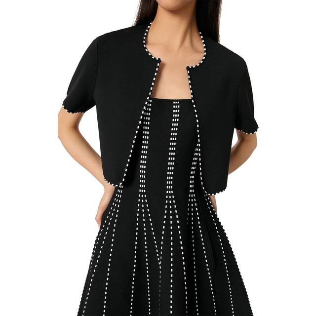 Cardigan Court - Noir / Ecru - Maje -  Matière principale: 80% polyester, 18% polyamide, 2% elasthanneBiais: 83% polyester, 15% polyamide, 2% elasthanne - Prêt-à-porter > Hauts > Cardigans