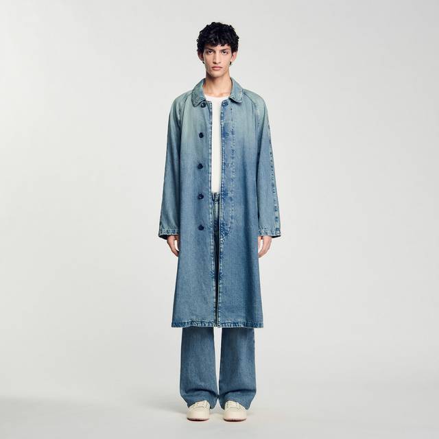 Manteau long en jean délavé - Blue Vintage - Denim - S