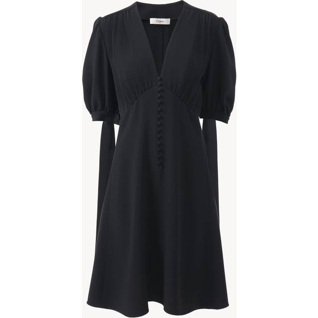 Empire-Waist Puff-Sleeve Dress - BLACK - 34 FR (2 US)
