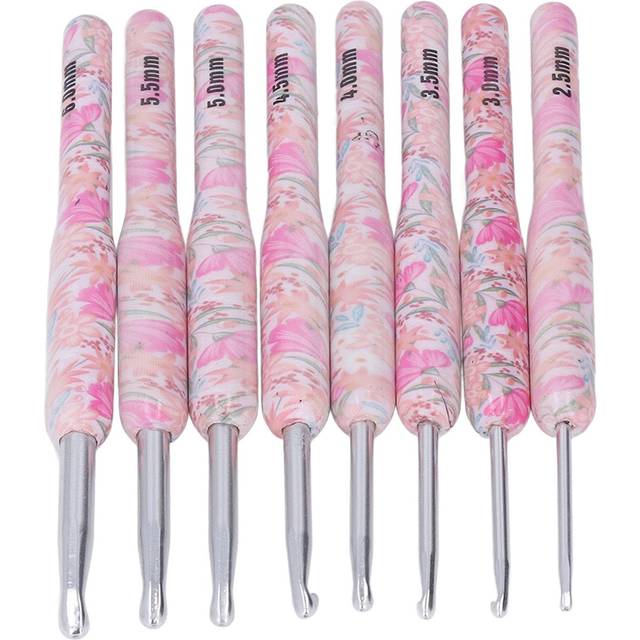 8pcs Crochet Hook Set Printing Aluminum Handcraft DIY Colorful Crochet Hook Ergonomic Knitting Hook yellow