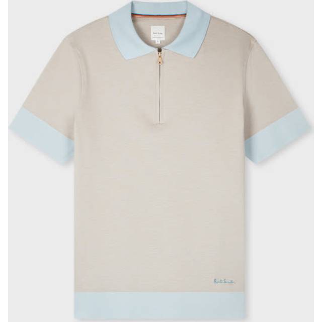 Paul Smith Light Blue And Grey Zip Polo Shirt