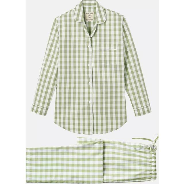 "Field Green" Gingham Crisp Cotton Pyjama Set - Light Green