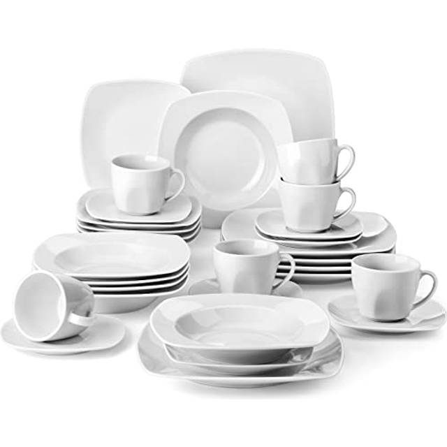 MALACASA Porcelain China Dinnerware - Set of 30 - White (30)