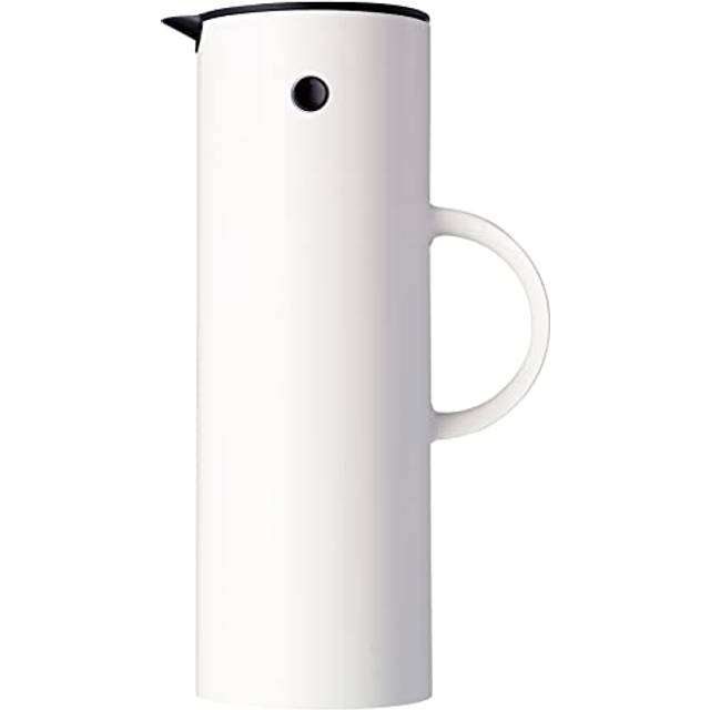Stelton EM77 Vakuumkanna – dubbelväggig isolerad kanna för varma eller kalla drycker – te- och kaffebryggarkruka med glasinsats, magnetiserad vippstoppare, skruvlock, nostalgisk design (vit, 1,5